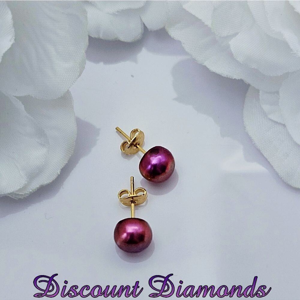 Natural Rose South Sea Pearl Stud (Post) Earrings 8/9 mm Solid 14K Yellow Gold - Picture 6 of 8
